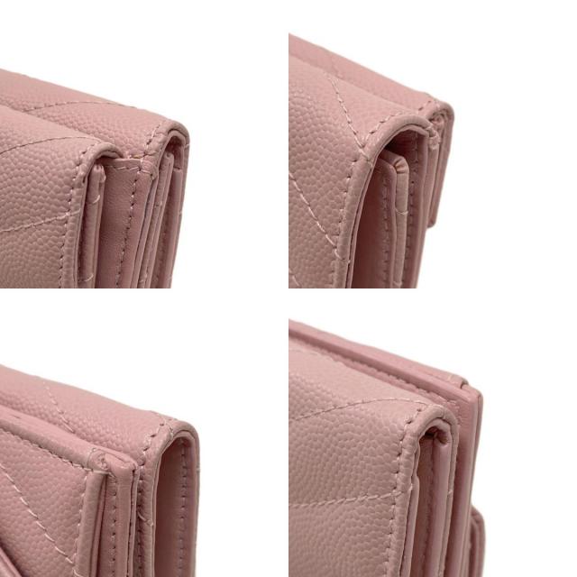 YVES SAINT LAURENT イヴ・サンローラン Vステッチ コンパクトウォレット 二つ折り財布（小銭入れあり） カーフ レディース [中古] YVES SAINT LAURENT イヴ・サンローラン Vステッチ コンパクト