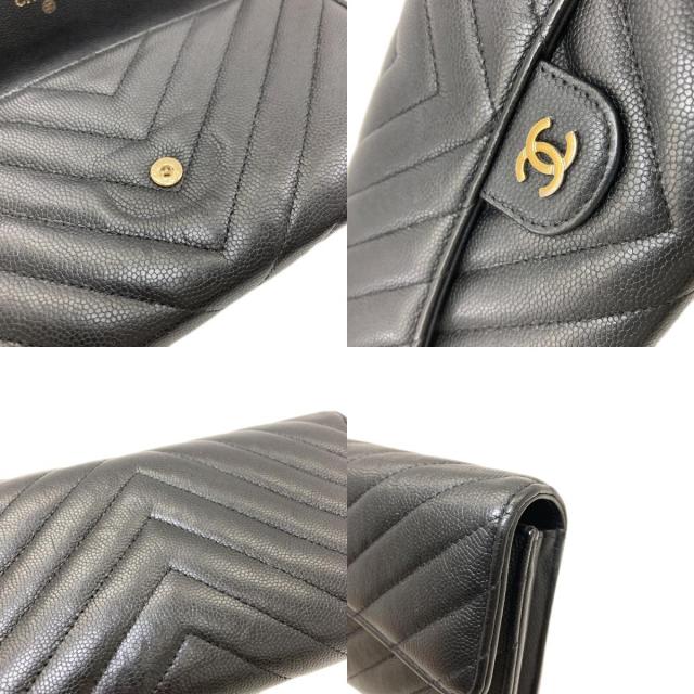 CHANEL シャネル 27723991 Vステッチ ココマーク ゴールド金具 長財布（小銭入れあり） ソフト グレインド カーフスキン レディース [中古] CHANEL シャネル 27723991 Vステッチ ココマーク ゴールド金具 長財布