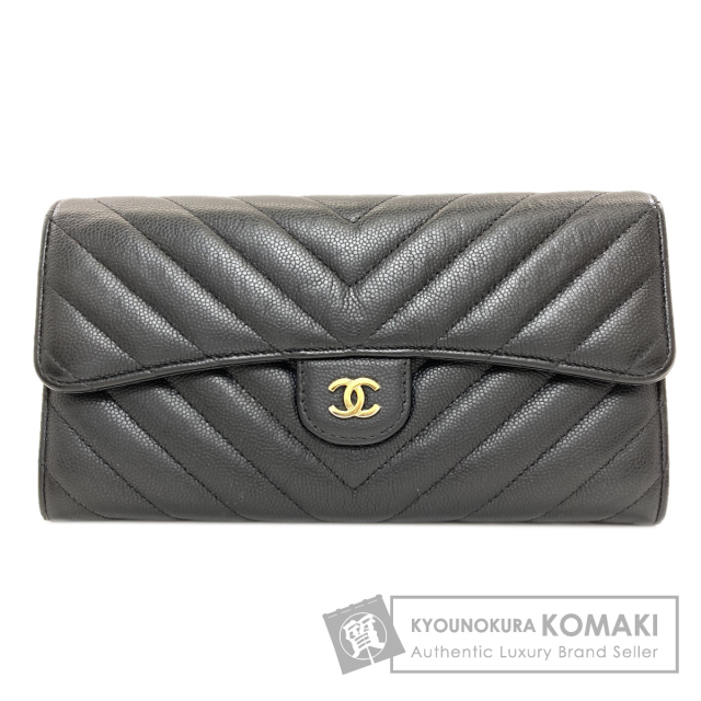 CHANEL シャネル 27723991 Vステッチ ココマーク ゴールド金具 長財布（小銭入れあり） ソフト グレインド カーフスキン レディース [中古] CHANEL シャネル 27723991 Vステッチ ココマーク ゴールド金具 長財布