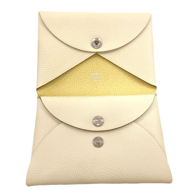 エルメス カードケース カルヴィ デュオ ヴェルソ ナタ ジョーヌプッサン シルバー金具