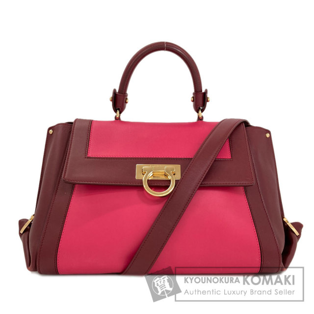 サルヴァトーレフェラガモ ハンドバッグ ガンチーニ バイカラー レザー　ピンク Salvatore Ferragamo サルヴァトーレフェラガモ ソフィア ガンチーニ