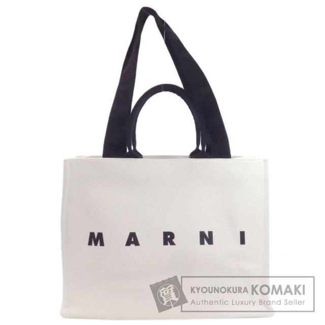 MARNI ホワイト ブラック トートバッグ MARNI マルニ ロゴプリント 2WAY トートバッグ キャンバス レディース