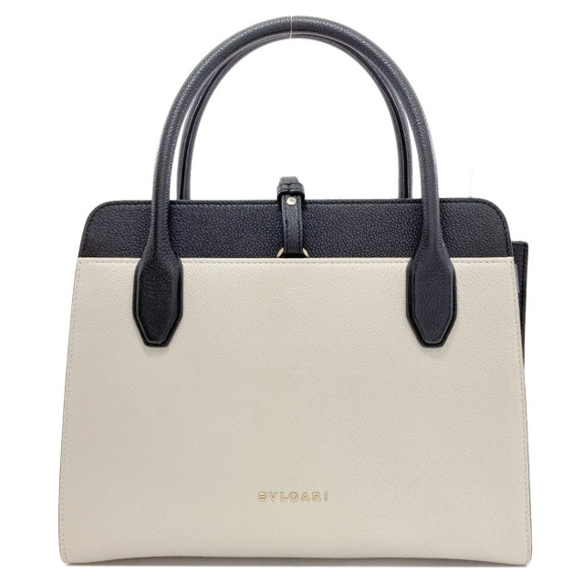 BVLGARI ブルガリ　アルバ　 ホワイト/ブラック　2WAY【極美品】 BVLGARI ブルガリ アルバ 2WAY ハンドバッグ カーフ レディース [中古