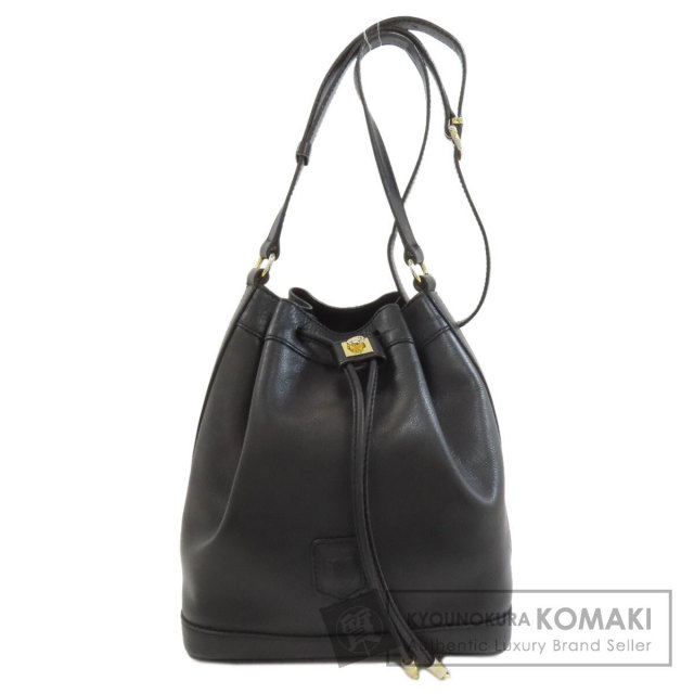 CELINE（セリーヌ）のブラックレザー製のヴィンテージ巾着ショルダーバッグ CELINE セリーヌ 巾着 ショルダーバッグ レザー レディース [中古