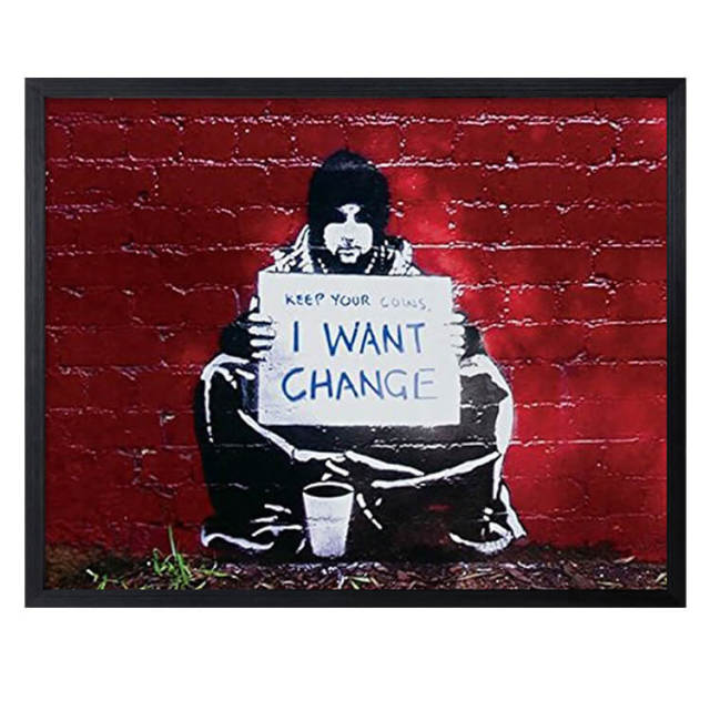 Banksy（バンクシー） I Want Change アートポスター（フレーム付き） 