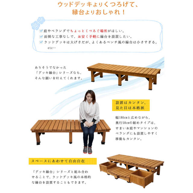Wooddeck（ウッドデッキ） ウッドデッキ 幅 180 cm × 奥行 58cm ステップセット