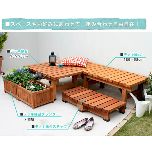 Wooddeck（ウッドデッキ） ウッドデッキ 幅 180 cm × 奥行 58cm ステップセット