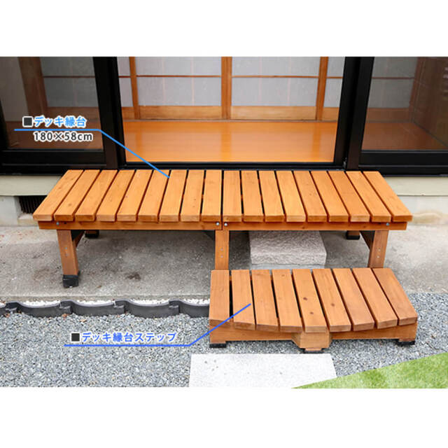 Wooddeck（ウッドデッキ） ウッドデッキ 幅 180 cm × 奥行 58cm ステップセット