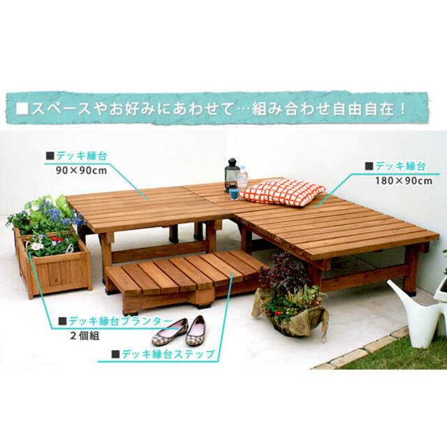Wooddeck（ウッドデッキ） ウッドデッキ 幅 180 cm × 奥行 90cm ステップセット