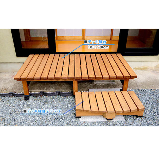 Ｗｏｏｄｄｅｃｋ（ウッドデッキ）　ウッドデッキ　幅　１８０　ｃｍ　×　奥行　９０ｃｍ　３点セット