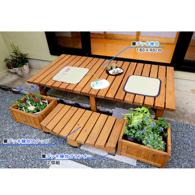 Ｗｏｏｄｄｅｃｋ（ウッドデッキ）　ウッドデッキ　幅　１８０　ｃｍ　×　奥行　９０ｃｍ　３点セット