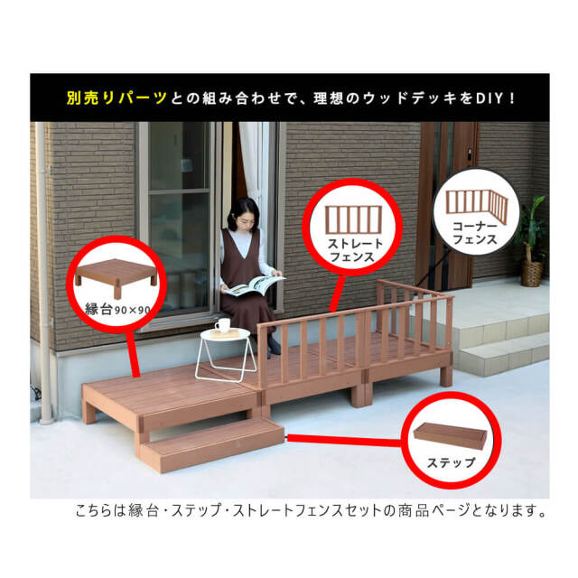 Ecofeel（エコフィール）人工木ウッドデッキ 1台 ステップ・フェンスセット