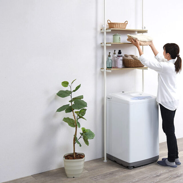 ☆ 突っ張り洗濯機ラック 幅70 ナチュラル/ホワイト [8180]