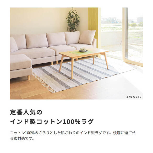 Siesta（シエスタ）インド製コットンラグ 130cm × 190cm