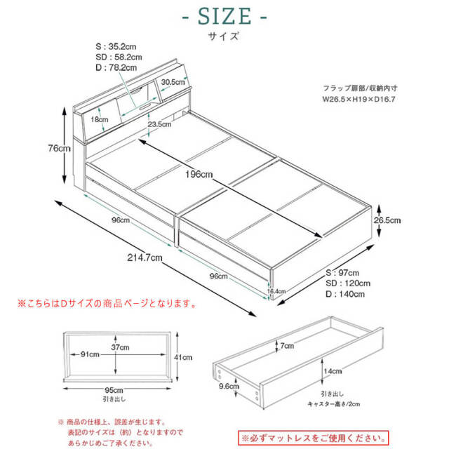 Flap（フラップ）USB付きベッドフレーム　ダブル