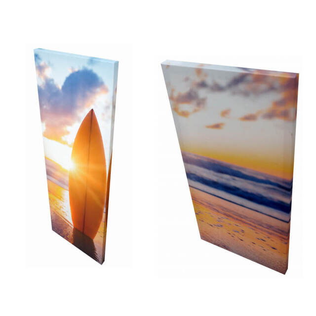 Surfboard on the beach at sunset キャンパス アート　4枚セット