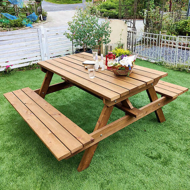 Peper（ペパー）国産ひのきピクニックテーブル　ブラウン