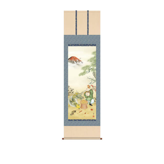 吉祥赤富士福神龍 掛軸