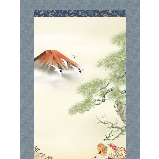 吉祥赤富士福神龍 掛軸