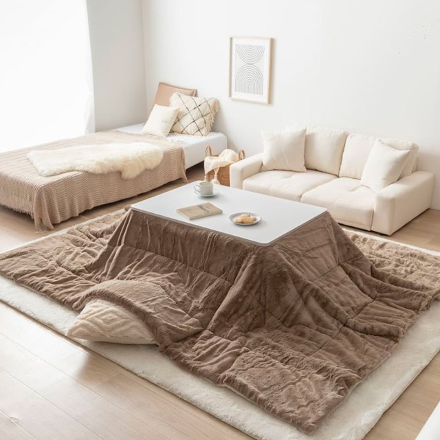 ホワイト×ブラウン こたつ 掛け布団 セット Wos（ウォス） こたつ掛け布団2点セット 長方形タイプ