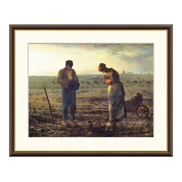 アートポスター ミレー『晩鐘』 額絵 木製フレーム付！約64×64cm Jean-Francois Millet（ジャン＝フランソワ・ミレー） 晩鐘