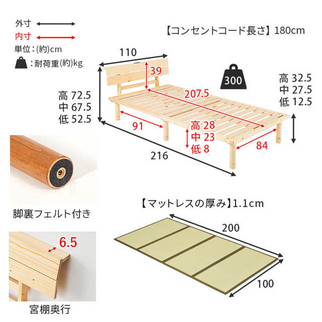 【値下】畳ベッド　ヘッドボード付きシングル Negoro（ねごろ） ヘッドボード付きシングル畳ベッド