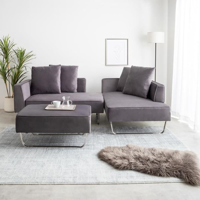 Tilleul (ティユール) 2人掛けカウチソファ2脚 + オットマン