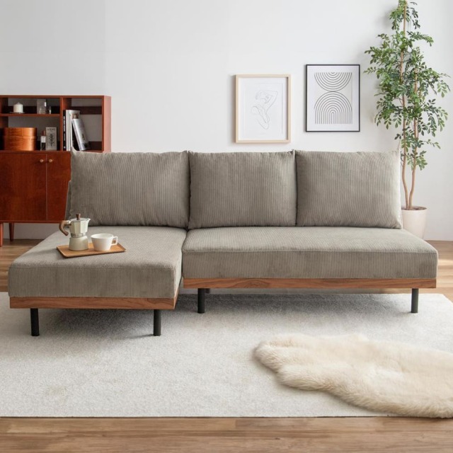 Partage(パルタージュ) リクライニングコーデュロイ3人掛けカウチソファ