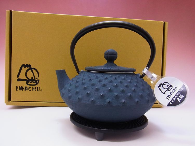 【日本のおみやげ】◆急須セット青【3型平アラレ】釜敷付|南部鉄器