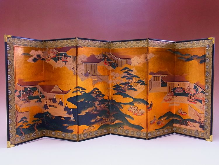 【日本のおみやげ】◆屏風 六曲（源氏物語桜）高級化粧箱入