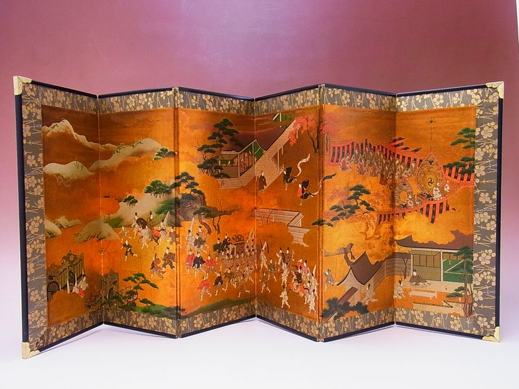 【日本のおみやげ】◆屏風 六曲（源氏物語紅葉）高級化粧箱入