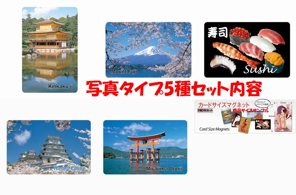 【日本のおみやげ】◆カードサイズマグネットセット【写真タイプ5種5枚入り】