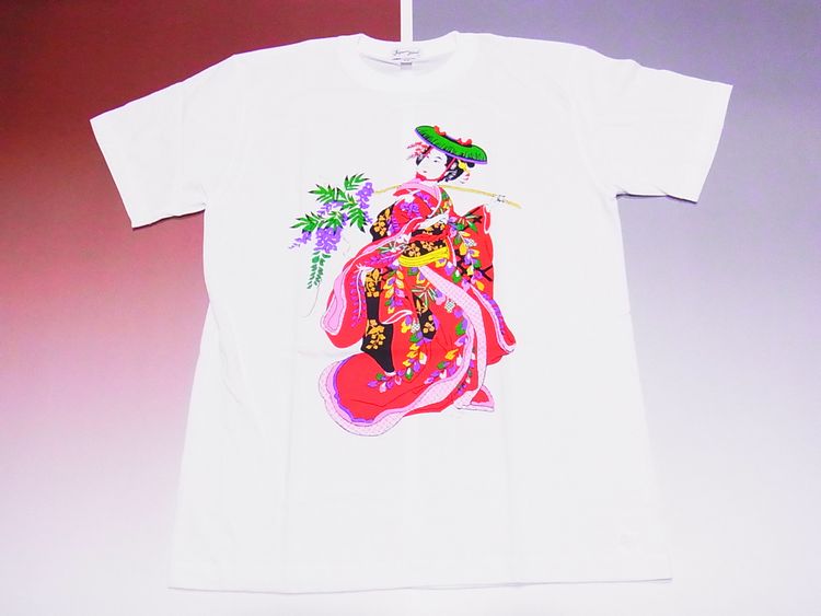 【日本のおみやげ】【ホームステイおみやげ】【日本土産】（漢字・和柄）◆和風Tシャツ【藤娘】大人用（M～LL）白地
