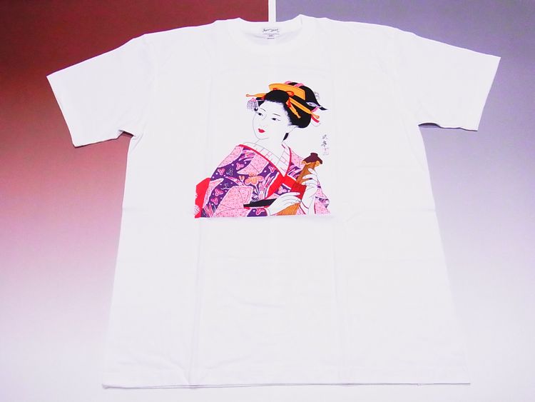 【ホームステイおみやげ】【日本土産】（漢字・和柄）◆和風Tシャツ【舞妓（ピンク）】大人用（S～3L）白地