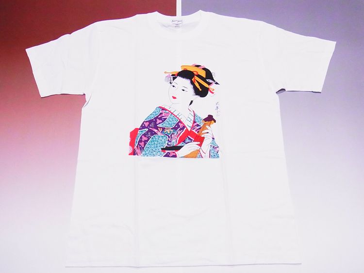 【日本のおみやげ】【ホームステイおみやげ】【日本土産】（漢字・和柄）◆和風Tシャツ【舞妓（緑）】大人用（M～3L）白地