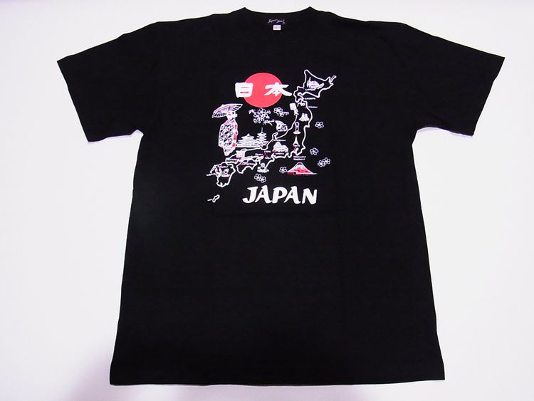 【日本のおみやげ】【ホームステイおみやげ】【日本土産】（漢字・和柄）◆和風Tシャツ【地図舞妓】大人用（S～3L）黒地