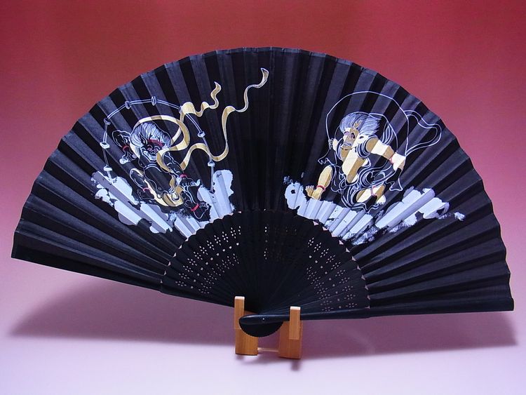 【日本のおみやげ】◆絹扇子【風神雷神】（絵柄扇子）「掛扇別売り」