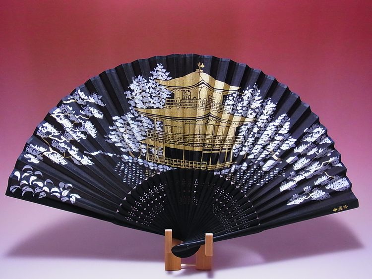 日本のおみやげ 絹扇子 金閣寺 絵柄扇子 掛扇別売り 日本の和風みやげ専門店