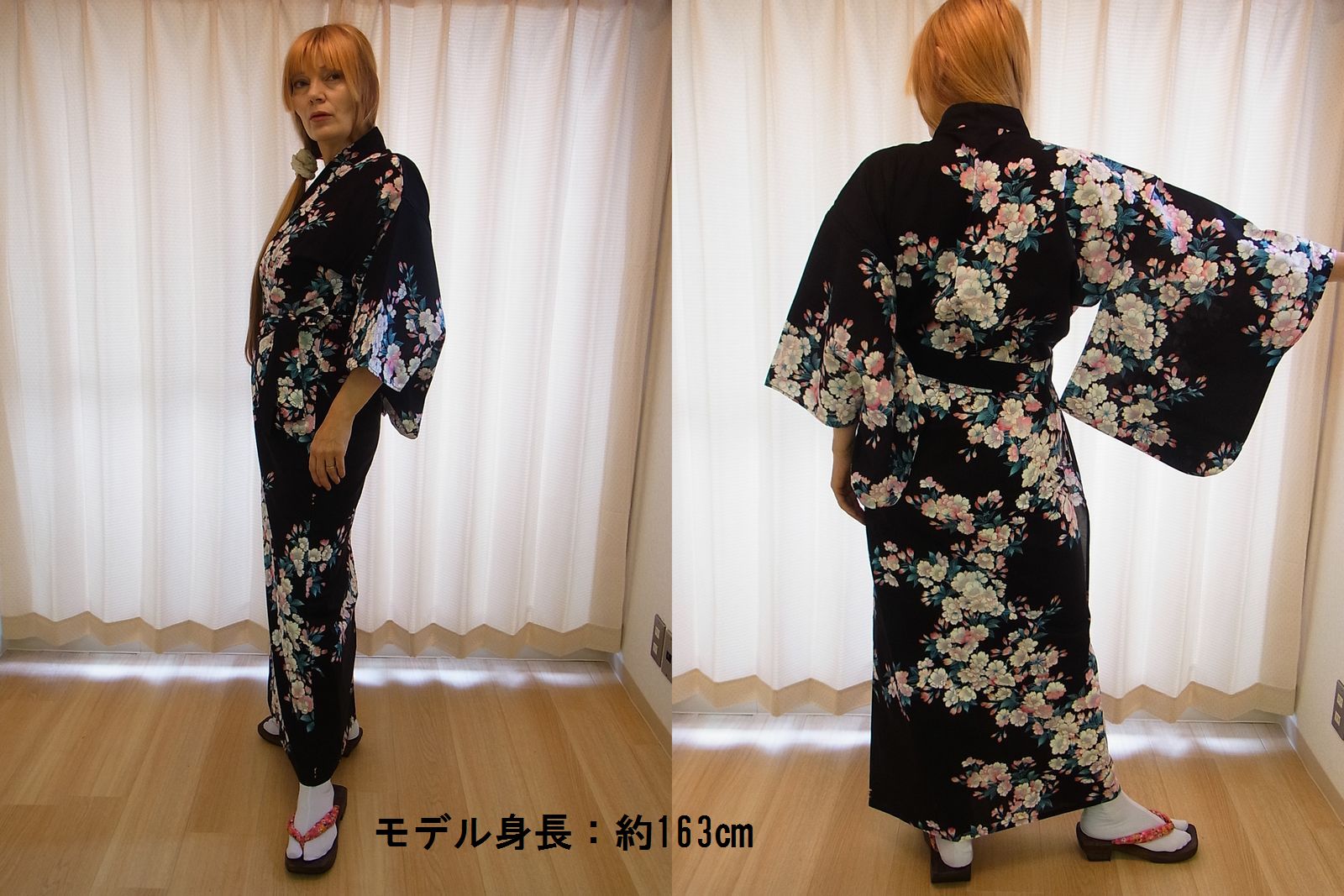 【日本のおみやげ】◆外国人向け色浴衣【桜】女性用（M）