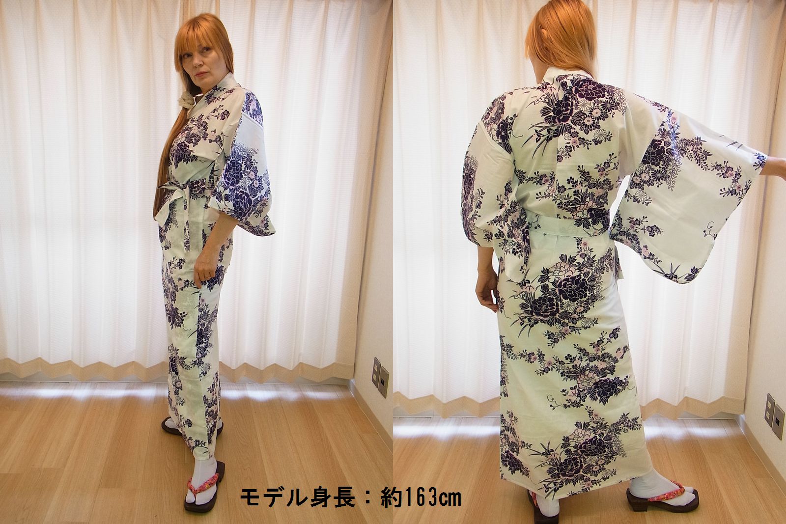 【日本のおみやげ】◆外国人向け浴衣【牡丹桜】女性用（S～L）
