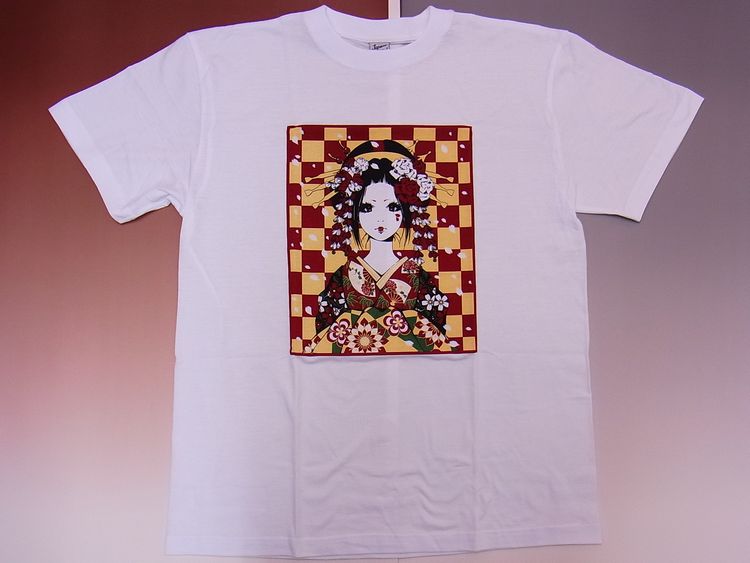 【日本のおみやげ】【ホームステイおみやげ】【日本土産】（漢字・和柄）◆和風Tシャツ【おいらん】大人用（M～LL）白地