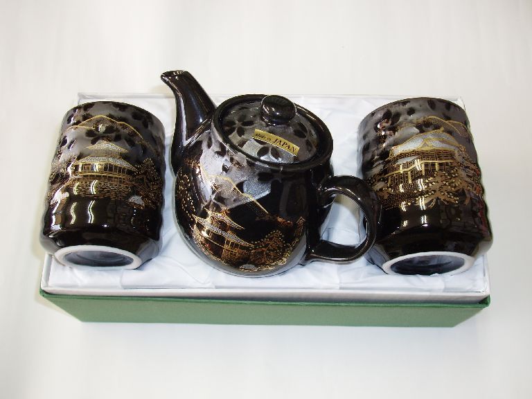 【日本のおみやげ】◆黒花名所【茶器3点】茶の間セット