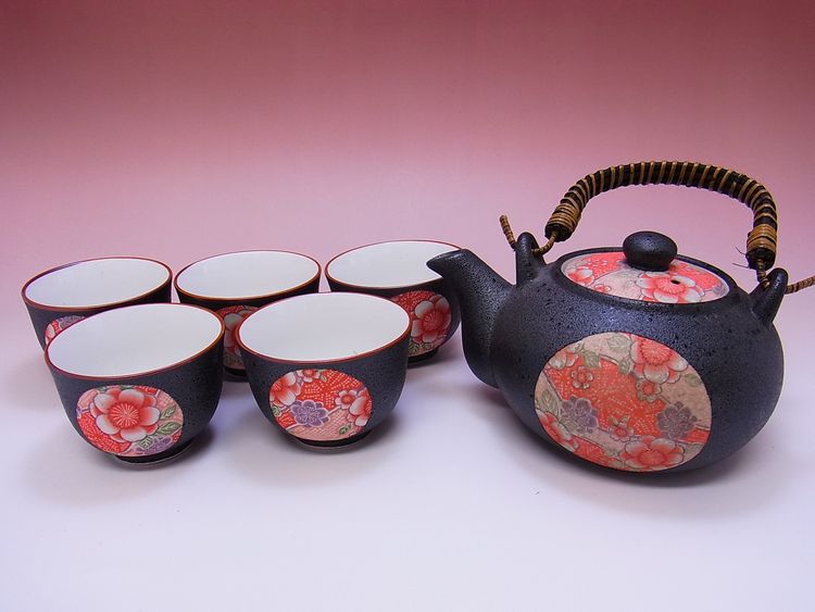 【日本のお土産】◆紅梅5客土瓶茶器揃セット【日本美陶】