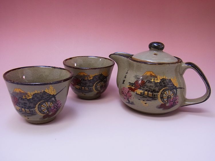 【日本のお土産】◆渋草ふるさと2客ポット茶器揃セット【日本美陶】
