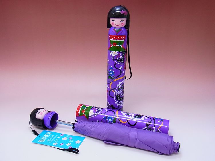 【日本のおみやげ】◆新こけし型折畳傘【全5色有】パープル