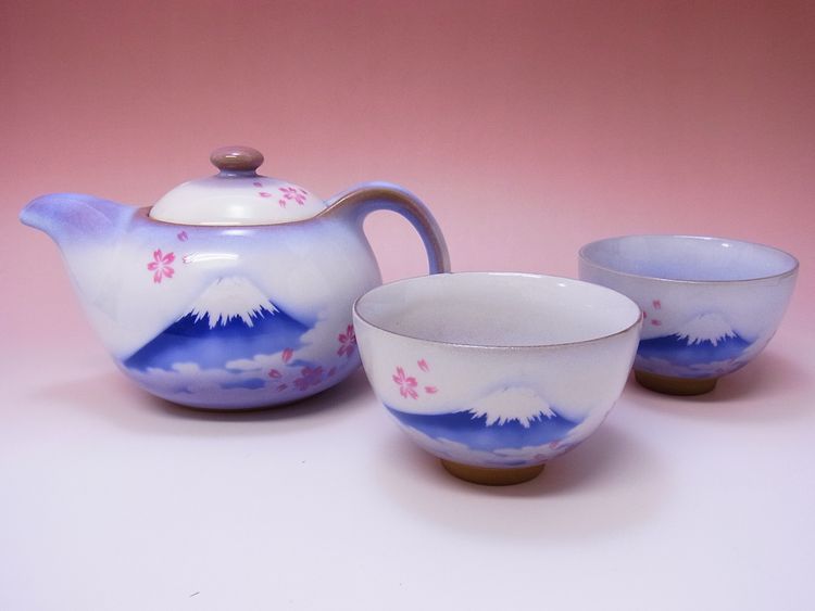 【日本のお土産】◆均窯桜富士ポット2客茶器セット【日本美陶】