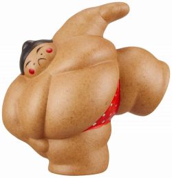 【日本のおみやげ】◆大入相撲人形【四股】まわし水玉模様|黒箱入り