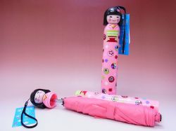【日本のおみやげ】◆新こけし型折畳傘【全6色有】ライトピンク