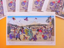 【日本のおみやげ】ポストカード【元旦之図/木版レプリカ】（バラ単品）透明OPP袋入り