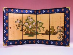 【日本のおみやげ】◆屏風 小二曲（牡丹図）高級化粧箱入